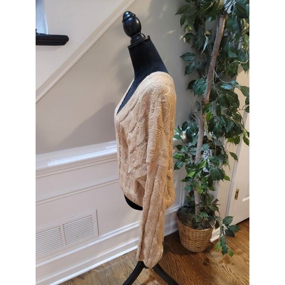 Double Zero Cable Knit Sweater Women's M Beige V-Neck Long Sleeve Pullover - Picture 5 of 9